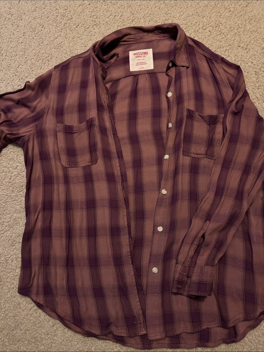 Mossimo Supply Co. Women's Purple and Brown Plaid Button-Down Shirt